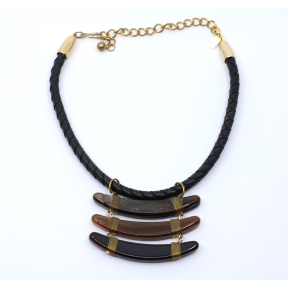 A3 Vintage Kenneth Jay Lane Leather Necklace Adjustable Tribal Bohemian Stones - Picture 1 of 3